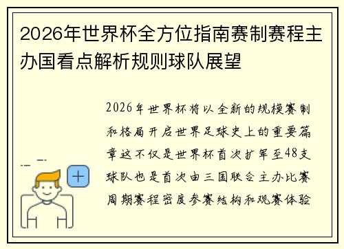 2026年世界杯全方位指南赛制赛程主办国看点解析规则球队展望 2026年世界杯全方位指南赛制赛程主办国看点解析规则球队展望